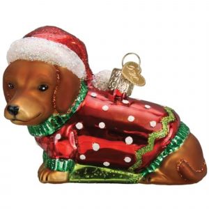 DACSHUND PUPPY GLASS ORNAMENT – OLD WORLD CHRISTMAS