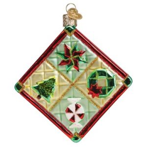 Christmas Quilt Glass Ornament