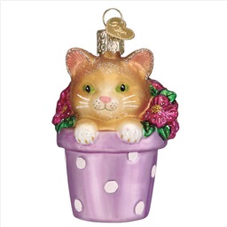 Kitten in Flower Pot Glass Ornament