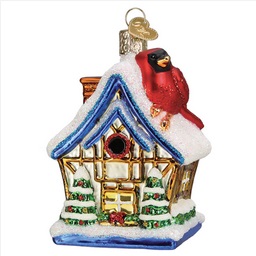 Cardinal Birdhouse Glass Ornament