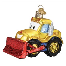 Bright-Eyed Bulldozer Glass Ornament