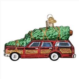 Station Wagon with Tree Glass Ornament