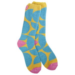 Women's Cali Crew Socks Geo Blue Yellow Pink