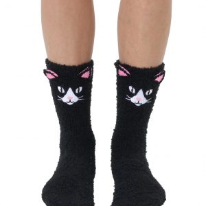 Fuzzy Crew Socks Black Cat